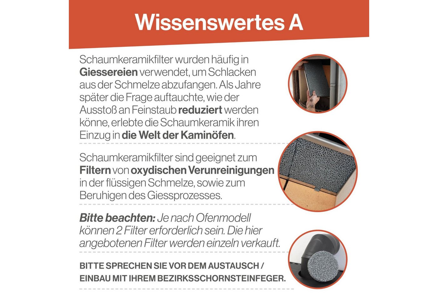 Feuerfest 123 GmbH Kaminofen-Erweiterungssegmet Feinstaub Rußfilter 145x145x25mm passend für Hark **, passend für verschiedene Hark*-Kaminofenmodelle, Reduzierung von Feinstaub durch Schaumkeramische Filter Bild 5