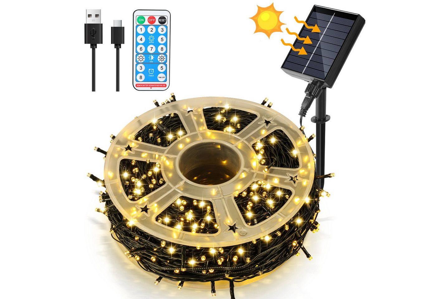 Clanmacy LED-Lichterkette 50M 500 LED Solar Lichterkette Solarleuchte Außen Garten Warmweiß, Wasserdicht Bild 5