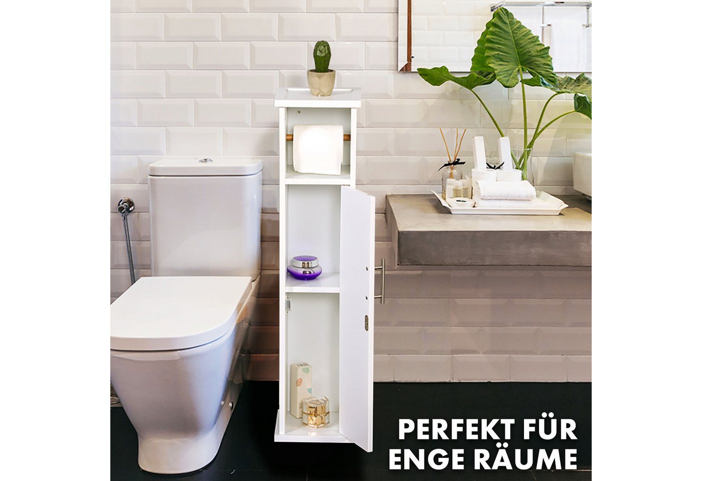 Floordirekt Badkommode Badezimmerschrank Wisconsin mit praktischer Klopapierhalterung, Stilvolle Ordnung für Ihr Badezimmer Bild 3