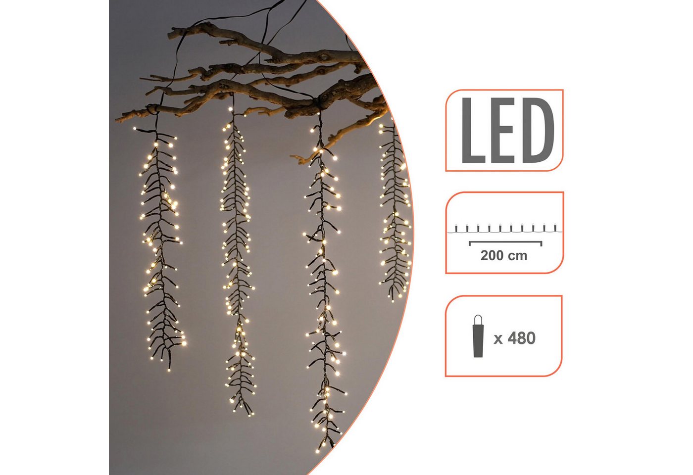 Spetebo Lichterkette Kaskaden Büschel Lichterkette warm weiß mit 6 Strängen - 480 LED, Lichtervorhang mit 8 Leuchtmodi für Außen mit Timer Bild 4