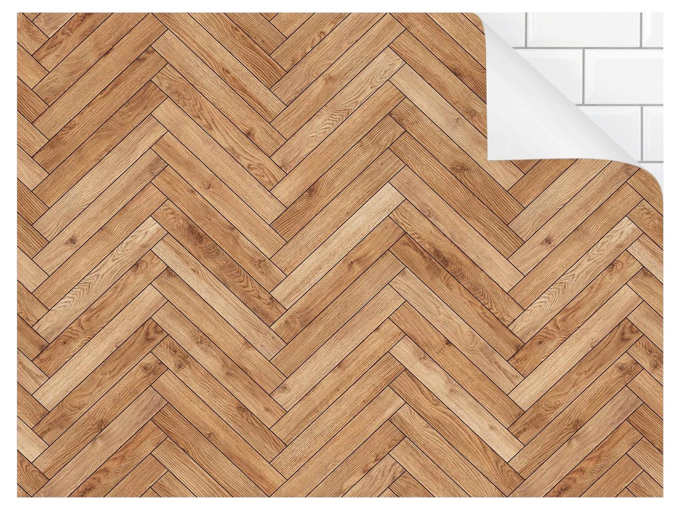 Bilderdepot24 Badrückwand braun fugenlose Wandverkleidung Bad mit Motiv, (Hartfolie matt » Selbstklebend SMART 0,35 mm), wasserfestes Wandpaneel Fischgräten Fliesen Holz