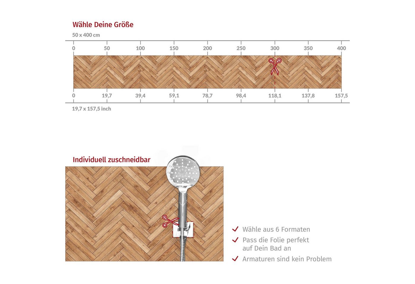Bilderdepot24 Badrückwand braun fugenlose Wandverkleidung Bad mit Motiv, (Hartfolie matt » Selbstklebend SMART 0,35 mm), wasserfestes Wandpaneel Fischgräten Fliesen Holz Bild 5
