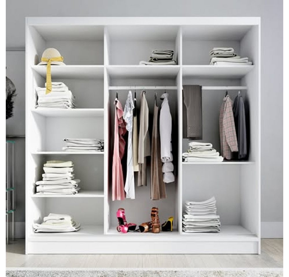 A&J MöbelLand GmbH Schiebetürenschrank ARIVA2 3-türiger Kleiderschrank mit Spiegel, und Kleiderstangen (TOP ANGEBOT! Geräumiger Schrank mit einer Breite von 200 cm und Spiegel, ideal zur Aufbewahrung von Kleidung und Accessoires. 3 Schubladen und viel Stauraum. TOP PRODUKT! Wählen Sie das ideale Modell für Ihr Schlafzimmer!, Viel Stauraum) Breite: 200 cm, Höhe: 215 cm, Tiefe: 59,5 cm Bild 2