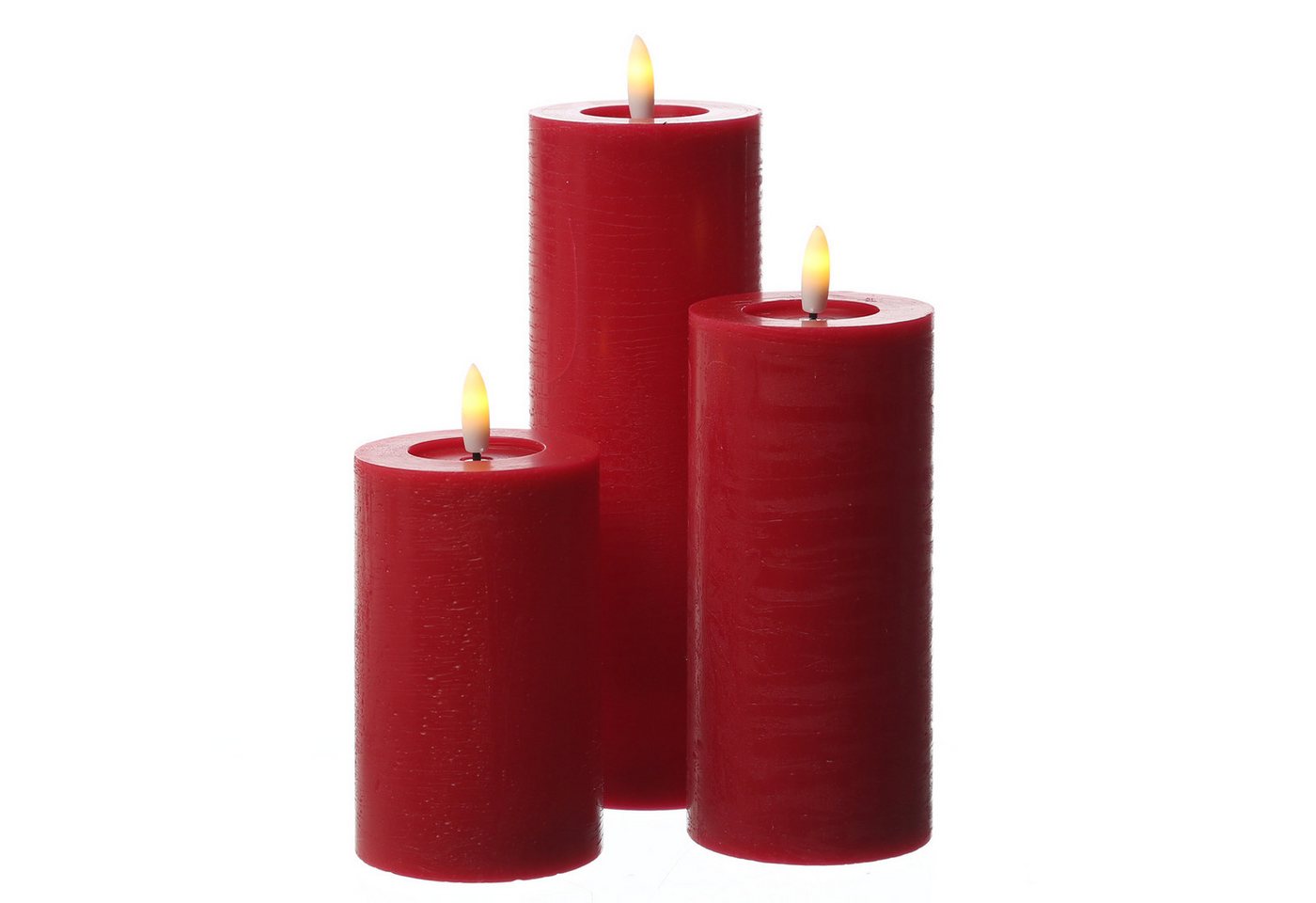 Adilina LED-Kerze Kerzenset LINA Rustik Optik für Adventskranz 3 Größen Timer rot 3St, LED Classic, warmweiß (2100K bis 3000K)