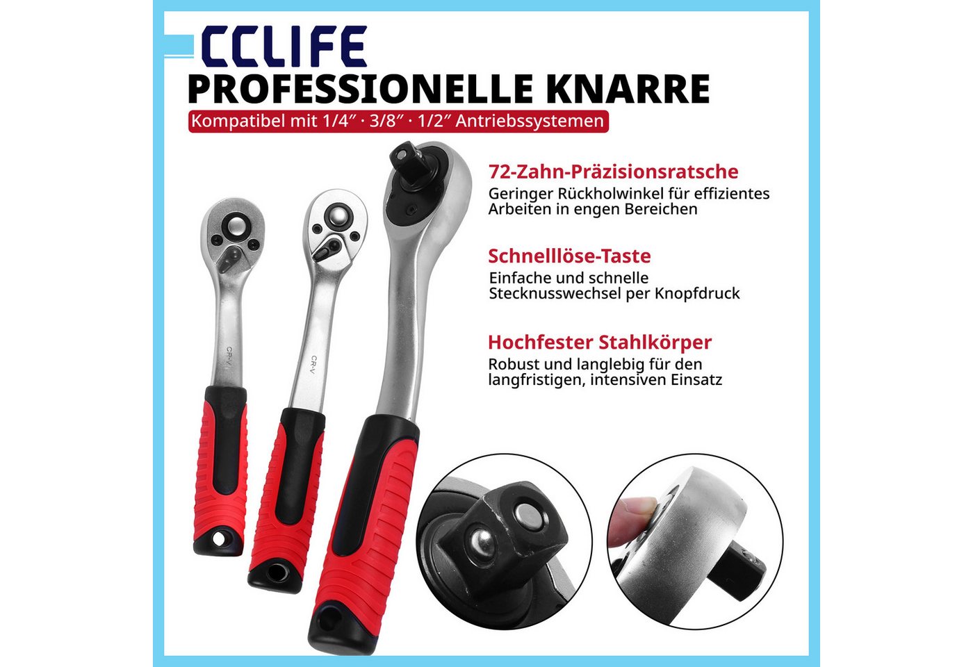 CCLIFE Steckschlüssel CCLIFE Steckschlüsselsatz, Ratschenkasten im Werkzeugkoffer (171 St) Bild 3