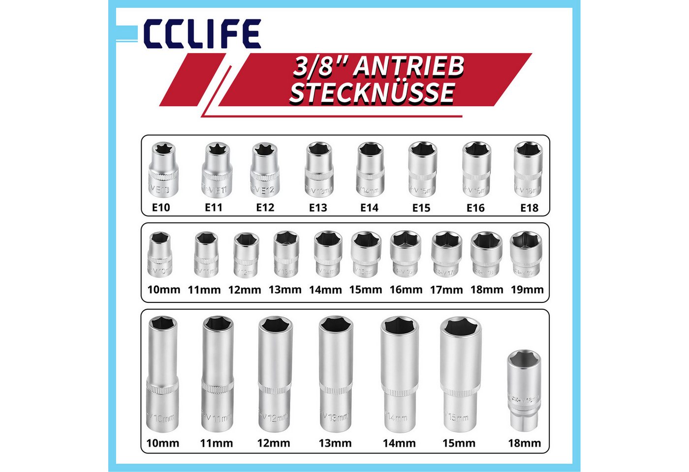 CCLIFE Steckschlüssel CCLIFE Steckschlüsselsatz, Ratschenkasten im Werkzeugkoffer (171 St) Bild 5