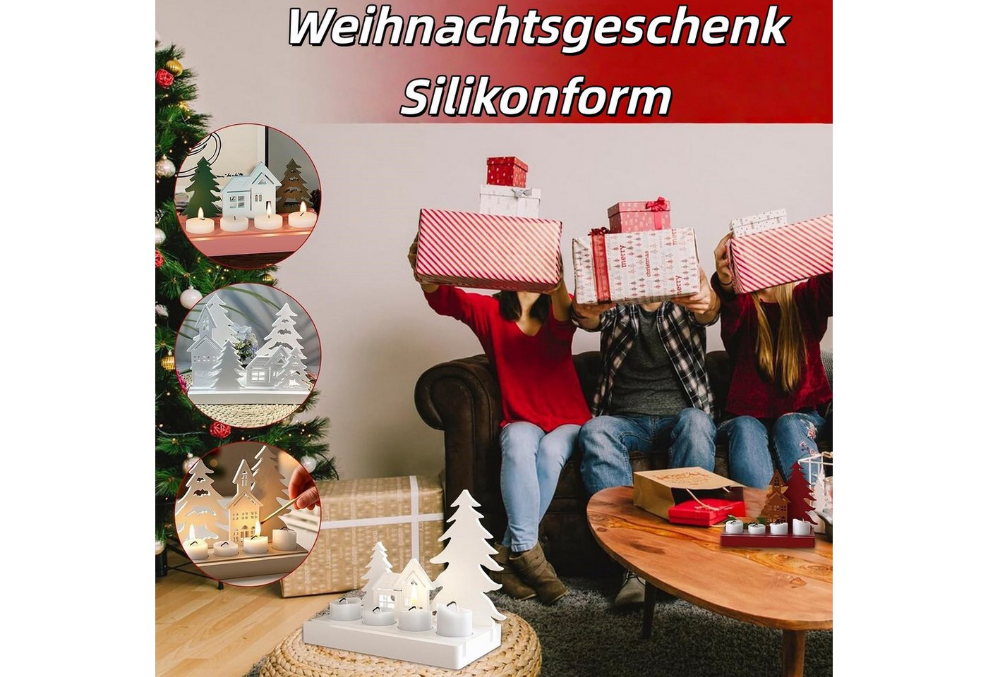 Diwzbyn Silikonform 7 Stück Weihnachts Silikonformen Gießformen, (Häuser Baum Silikonformen Gießformen Kerzenhalter Silikonform 7-tlg), Silikonform Haus Weihnachts Gießform Häuser für Gips