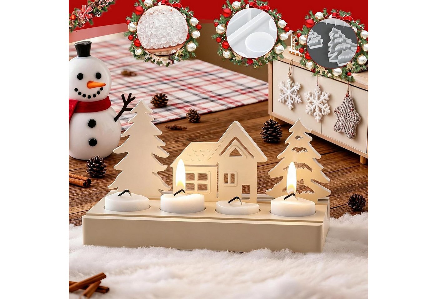 Diwzbyn Silikonform 7 Stück Weihnachts Silikonformen Gießformen, (Häuser Baum Silikonformen Gießformen Kerzenhalter Silikonform 7-tlg), Silikonform Haus Weihnachts Gießform Häuser für Gips Bild 2