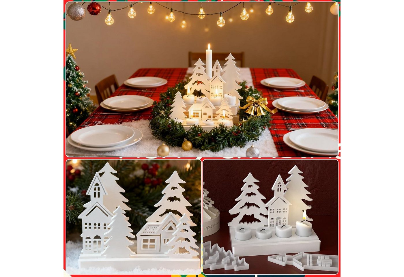 Diwzbyn Silikonform 7 Stück Weihnachts Silikonformen Gießformen, (Häuser Baum Silikonformen Gießformen Kerzenhalter Silikonform 7-tlg), Silikonform Haus Weihnachts Gießform Häuser für Gips Bild 3