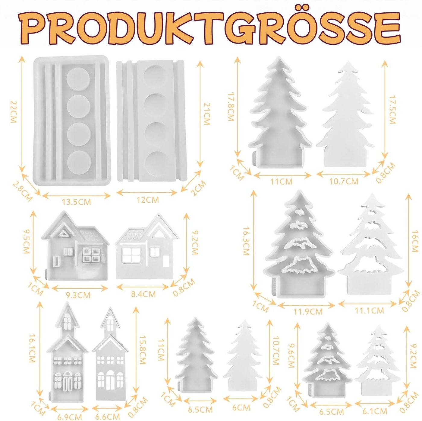 Diwzbyn Silikonform 7 Stück Weihnachts Silikonformen Gießformen, (Häuser Baum Silikonformen Gießformen Kerzenhalter Silikonform 7-tlg), Silikonform Haus Weihnachts Gießform Häuser für Gips Bild 5