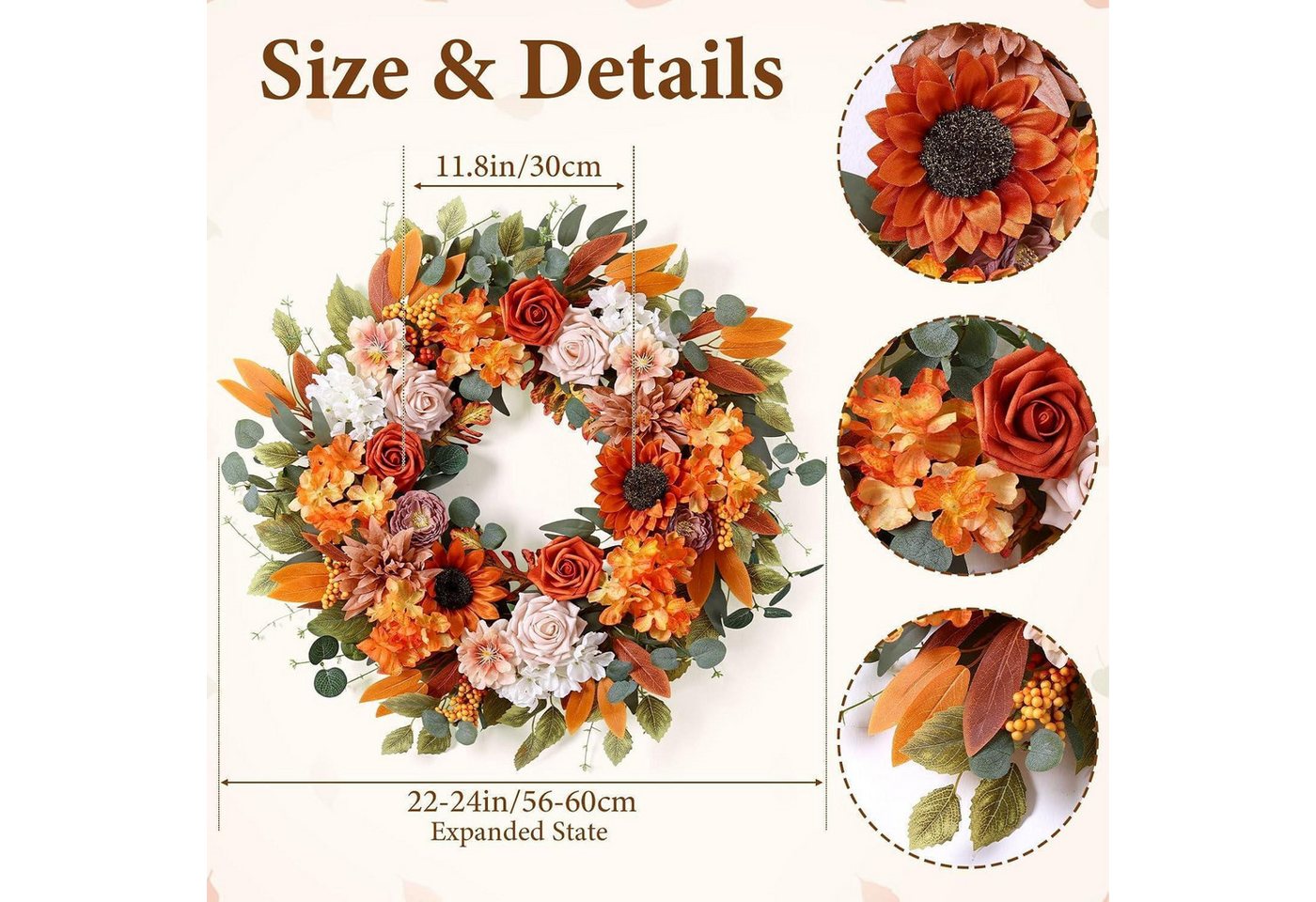 LuxusKollektion Dekokranz Türkranz Herbst 56cm Kunstblumen Deko Bild 4