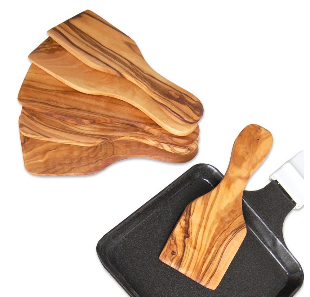 Olivenholz-erleben Grillbesteck-Set Raclette-Schaber aus Olivenholz – Pfännchen schonend, 6er Set, (Packung, 6 tlg), Beschichtungen schützen, kratzfrei wenden & schaben mit Naturholz Bild 2