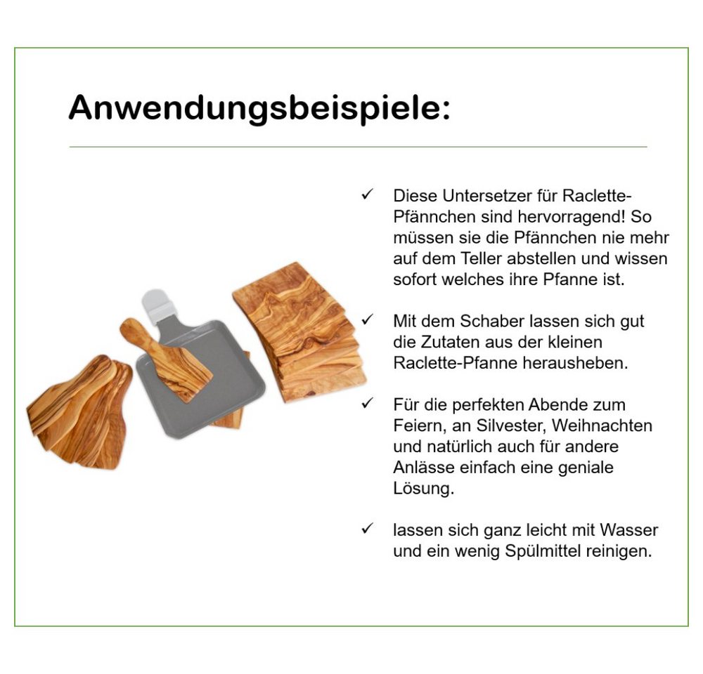 Olivenholz-erleben Grillbesteck-Set Raclette-Schaber aus Olivenholz – Pfännchen schonend, 6er Set, (Packung, 6 tlg), Beschichtungen schützen, kratzfrei wenden & schaben mit Naturholz Bild 5