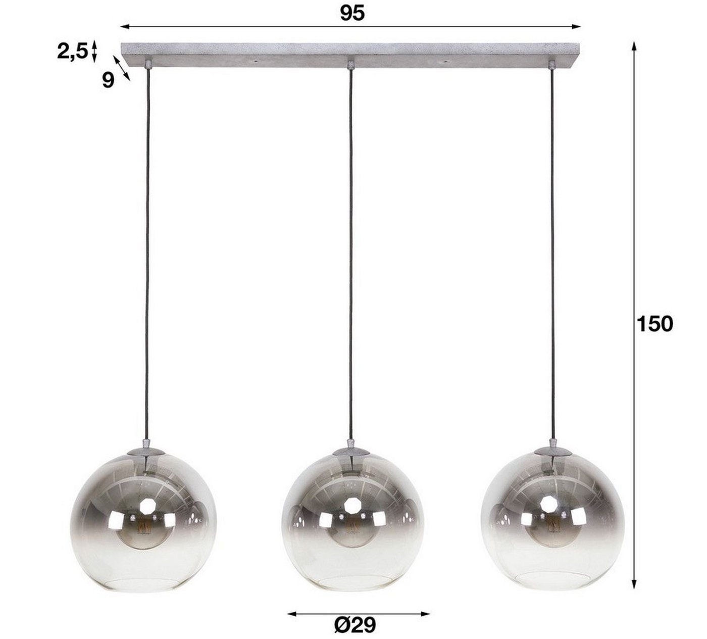 Vintagehaus Pendelleuchte Hängelampe Pendelleuchte Shaded Rauchglas Bubble 3 flammig, ohne Leuchtmittel