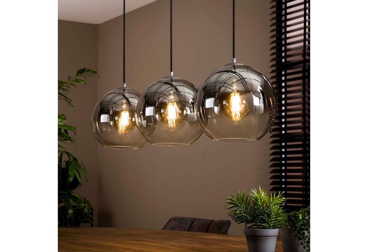 Vintagehaus Pendelleuchte Hängelampe Pendelleuchte Shaded Rauchglas Bubble 3 flammig, ohne Leuchtmittel Bild 2