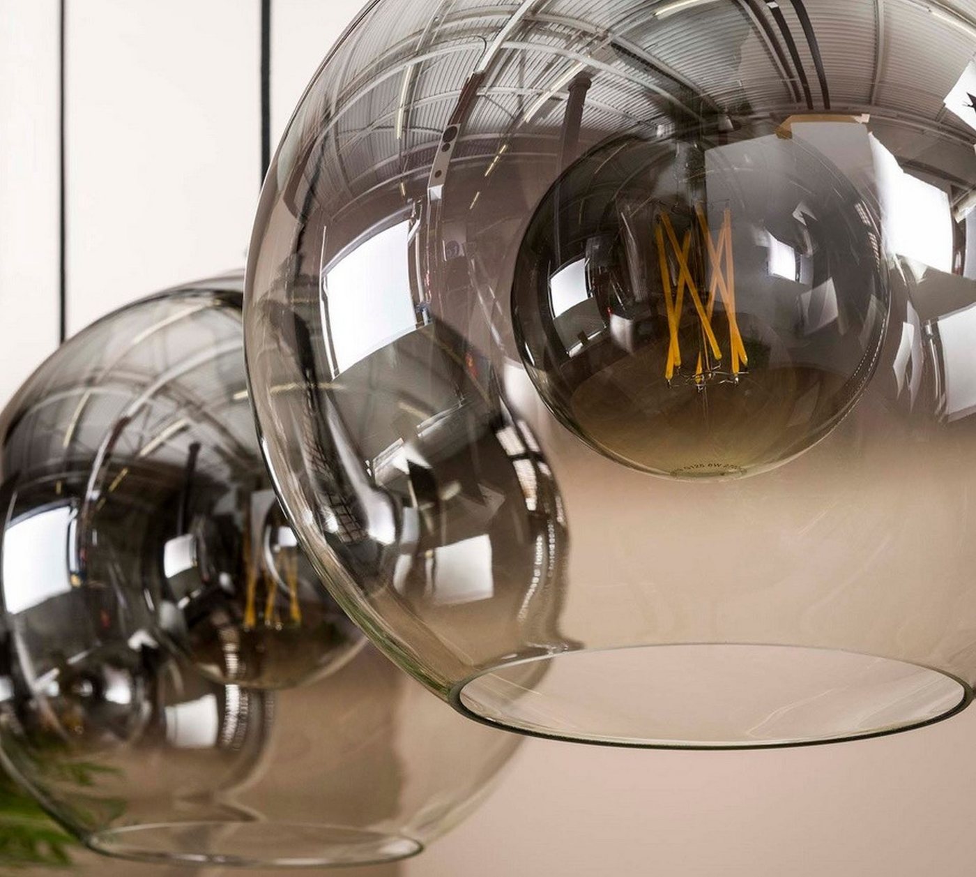 Vintagehaus Pendelleuchte Hängelampe Pendelleuchte Shaded Rauchglas Bubble 3 flammig, ohne Leuchtmittel Bild 3