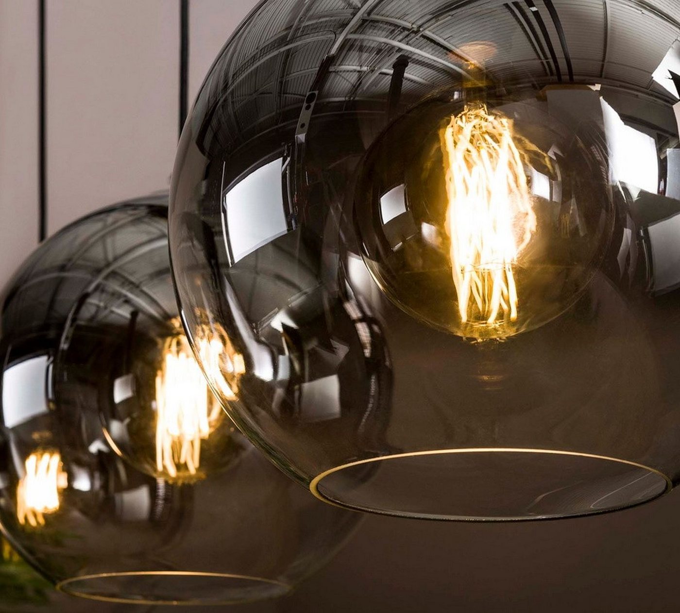 Vintagehaus Pendelleuchte Hängelampe Pendelleuchte Shaded Rauchglas Bubble 3 flammig, ohne Leuchtmittel Bild 4