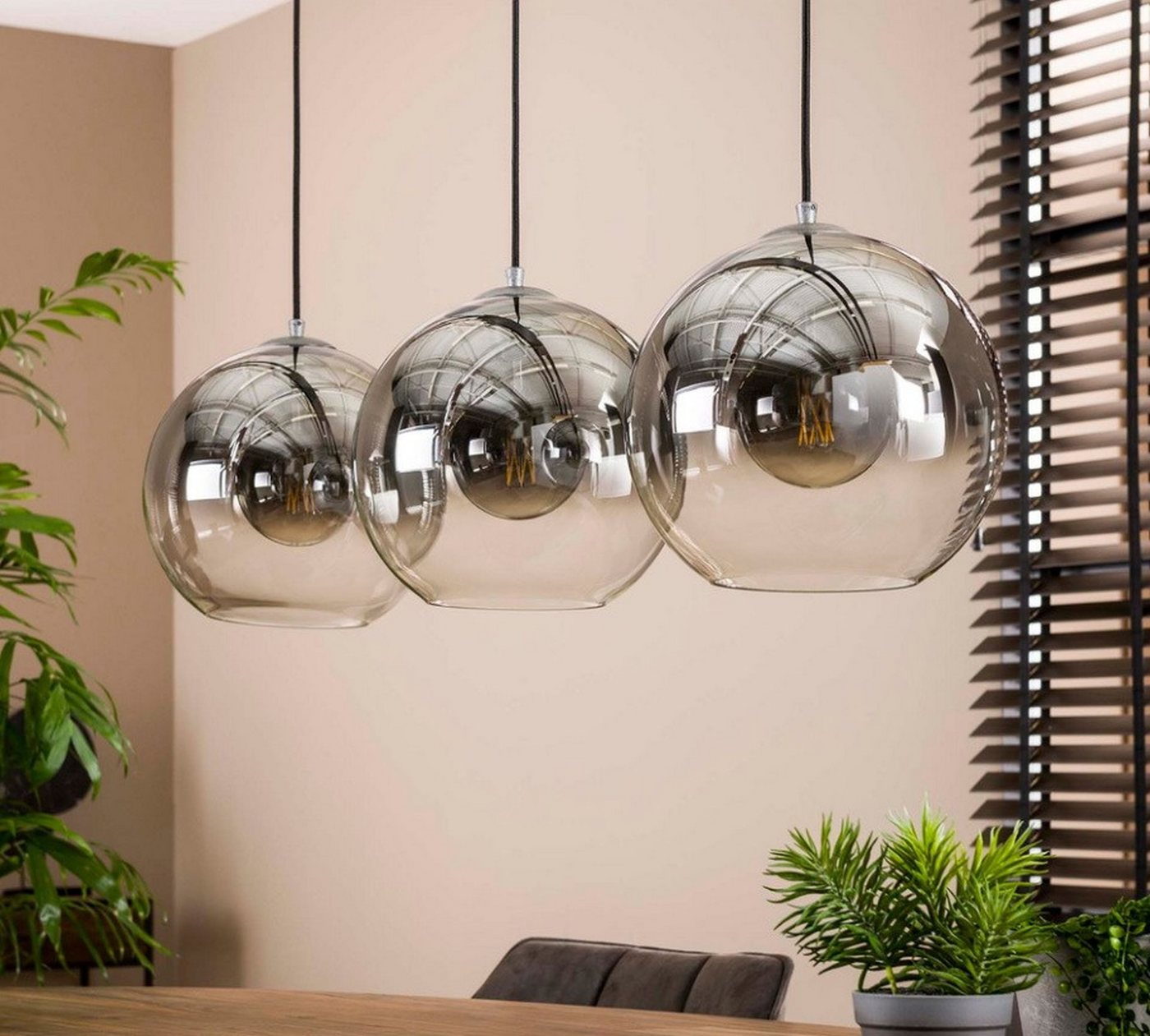 Vintagehaus Pendelleuchte Hängelampe Pendelleuchte Shaded Rauchglas Bubble 3 flammig, ohne Leuchtmittel Bild 5
