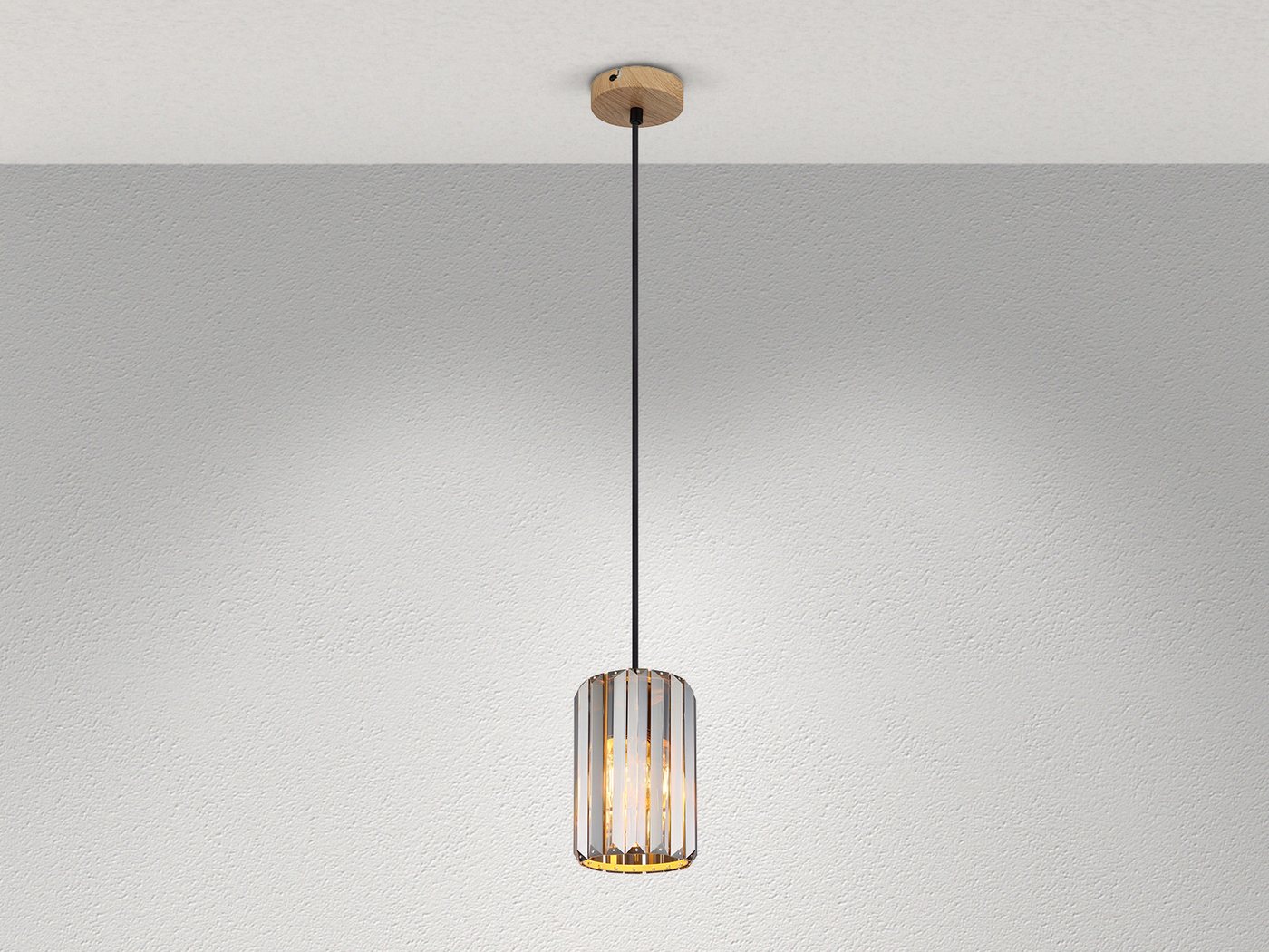 NOWA LED Pendelleuchte mit Rauchglas Kristall Ø 13,5cm, Dimmfunktion, LED wechselbar, Warmweiß, Hängelampe klein über Esstisch, Bett & Nachttisch hängend einflammig