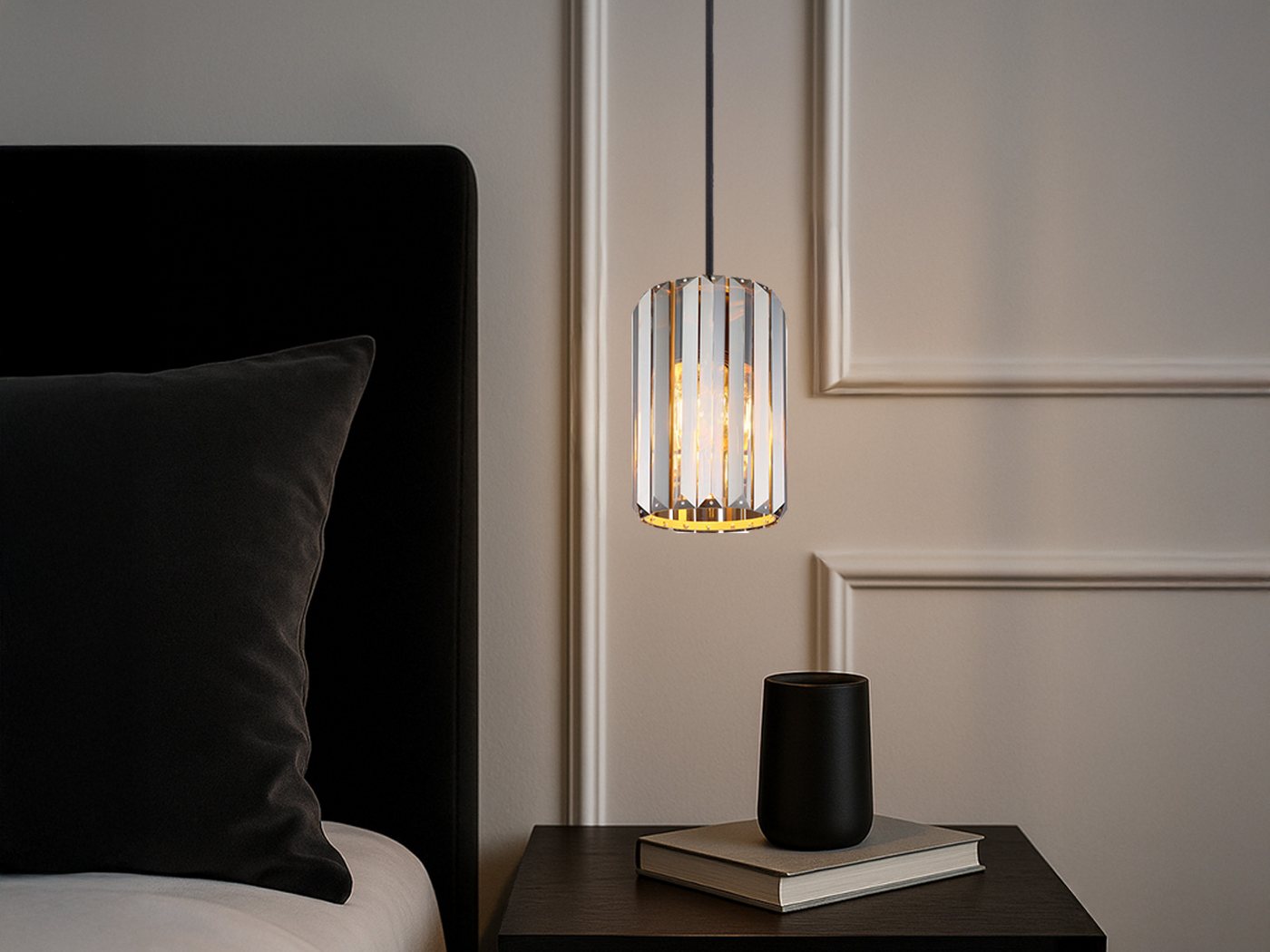 NOWA LED Pendelleuchte mit Rauchglas Kristall Ø 13,5cm, Dimmfunktion, LED wechselbar, Warmweiß, Hängelampe klein über Esstisch, Bett & Nachttisch hängend einflammig Bild 2