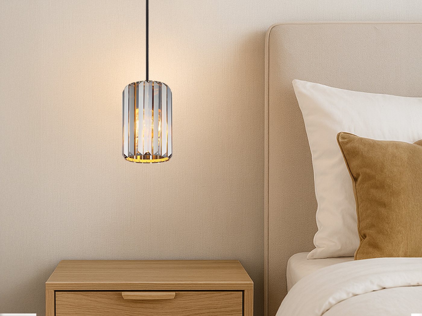 NOWA LED Pendelleuchte mit Rauchglas Kristall Ø 13,5cm, Dimmfunktion, LED wechselbar, Warmweiß, Hängelampe klein über Esstisch, Bett & Nachttisch hängend einflammig Bild 3