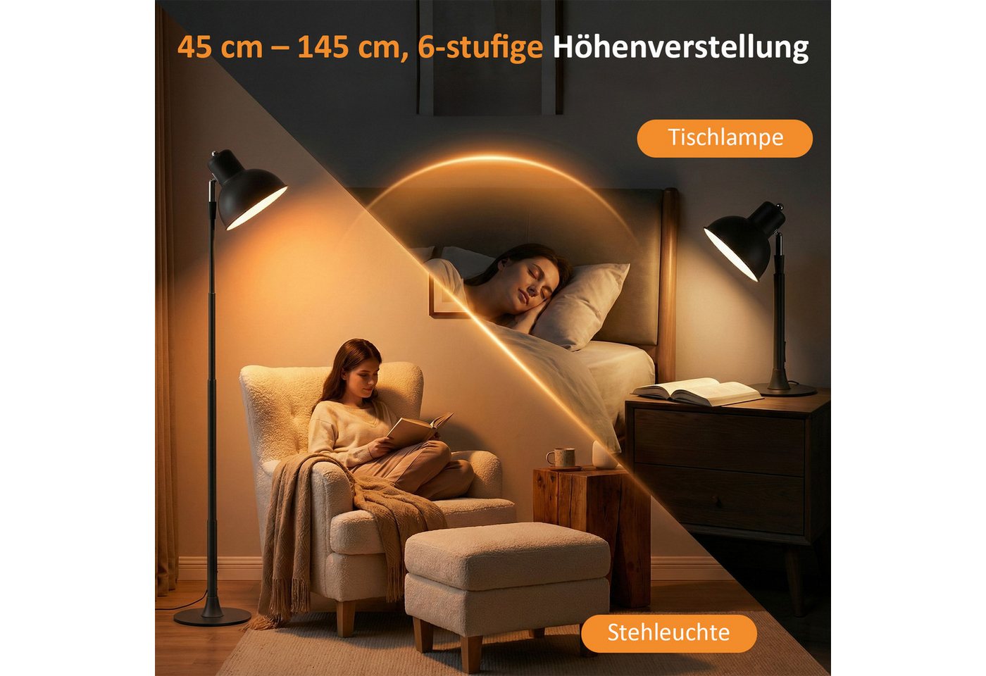 Lapalife LED Stehlampe Tischlampe Dimmbar, 3 Farbtemperatur, Lampenkopf Um 150° drehbar, LED fest integriert, Höhenverstellbar für den Einsatz beim Lesen, auf dem Boden, Metallfuß Bild 2