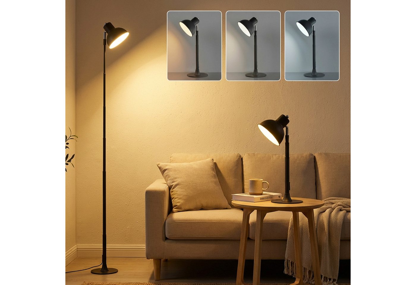 Lapalife LED Stehlampe Tischlampe Dimmbar, 3 Farbtemperatur, Lampenkopf Um 150° drehbar, LED fest integriert, Höhenverstellbar für den Einsatz beim Lesen, auf dem Boden, Metallfuß Bild 4
