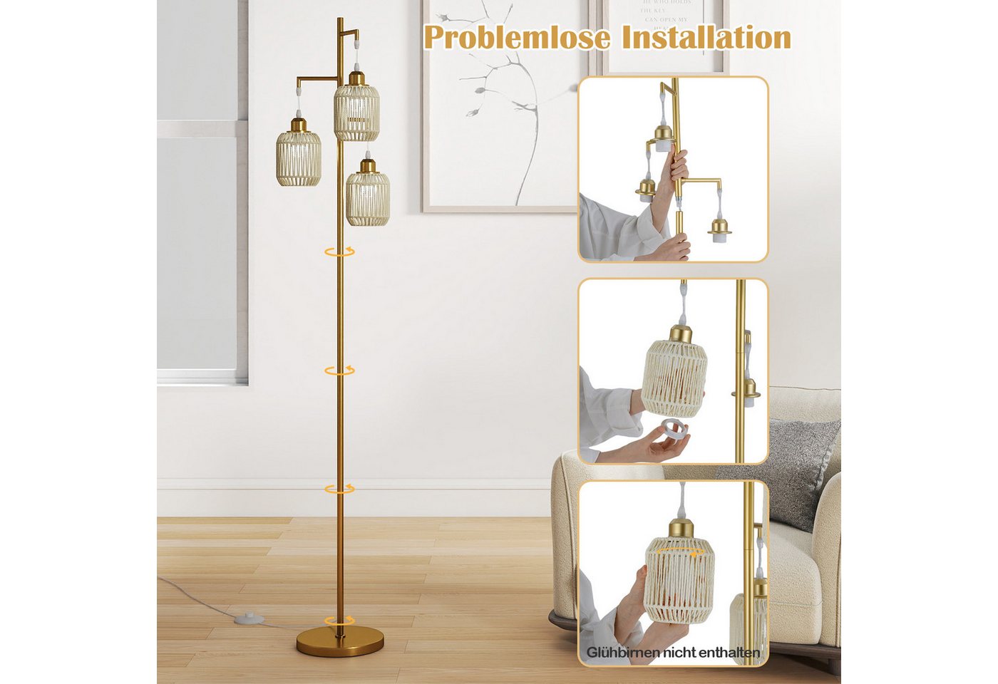 COSTWAY Stehlampe, Leselampe wohnzimmer dimmbar, Stehleuchte modern Bild 4