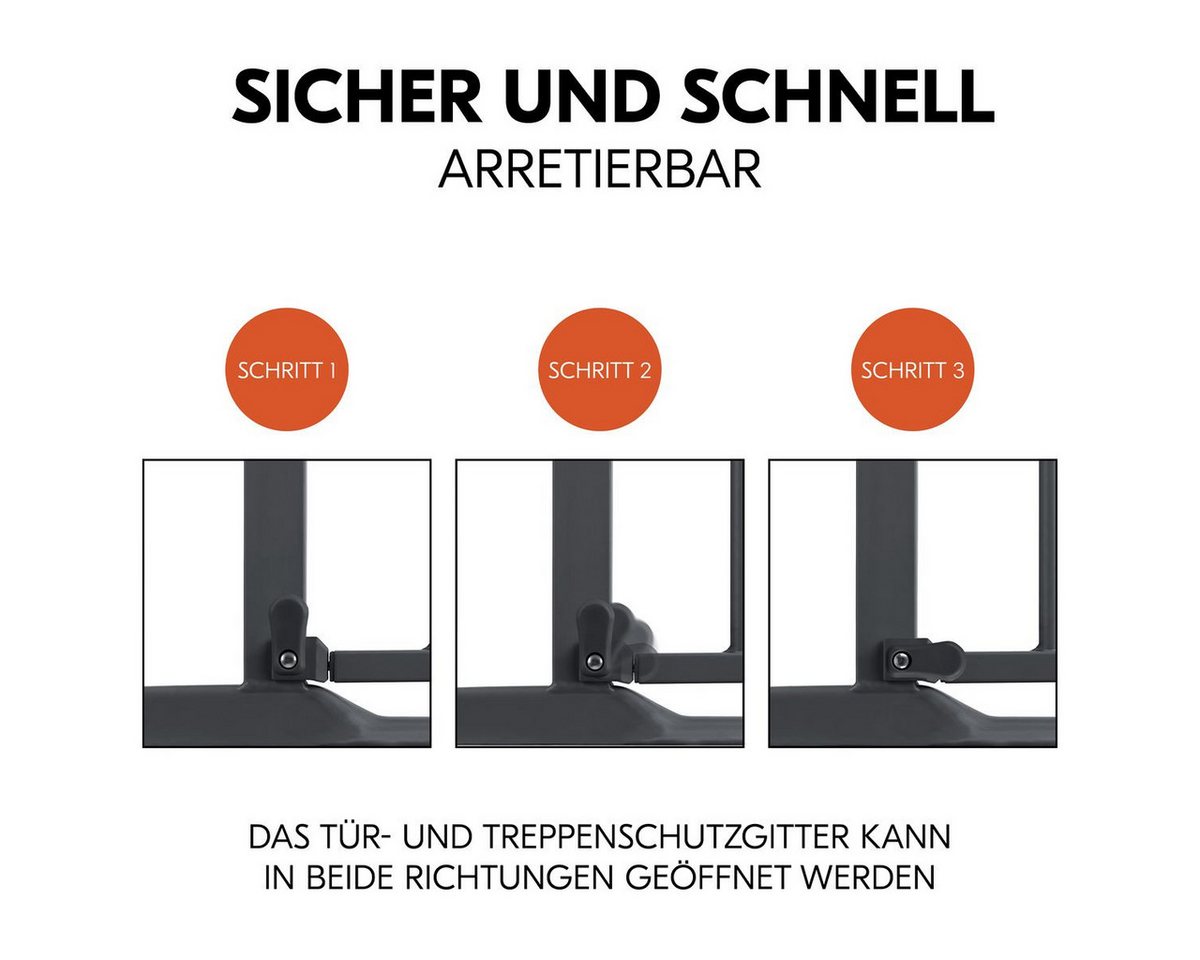 Hauck Türschutzgitter Clear Step 2 - Dark Grey, Treppenschutzgitter Set 75–80 cm ohne Bohren mit 3x Klemmschutz