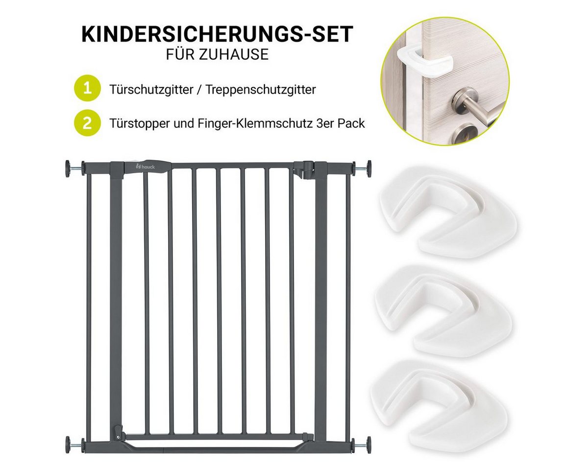 Hauck Türschutzgitter Clear Step 2 - Dark Grey, Treppenschutzgitter Set 75–80 cm ohne Bohren mit 3x Klemmschutz Bild 4