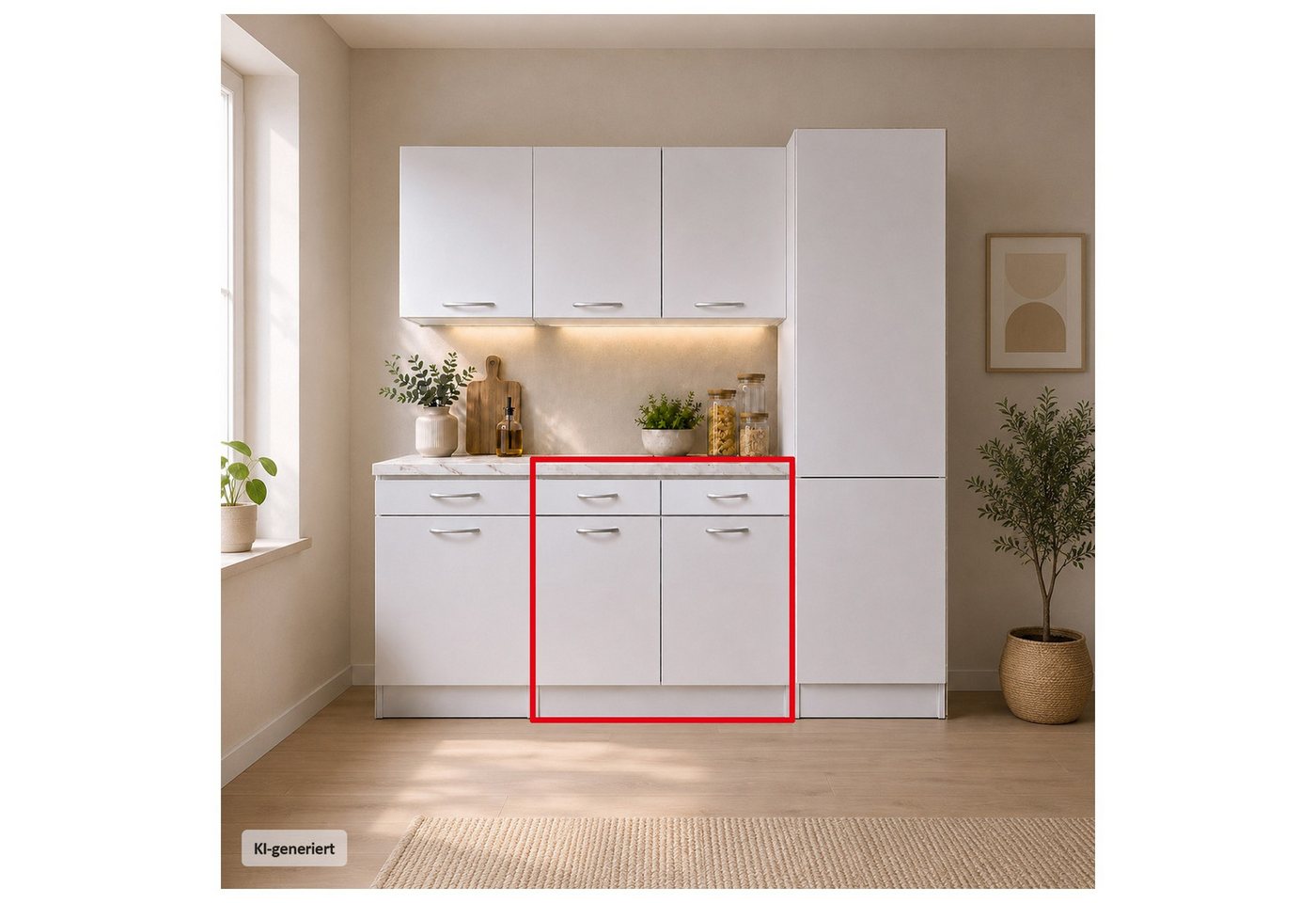 HTI-Living Unterschrank Küchenunterschrank Jenna Weiß 80 cm mit 2 Schubladen (1 Stück, 1-St., 1 Küchenunterschrank) Modular erweiterbar, modernes Design, Arbeitsplatte Marmoroptik Bild 2