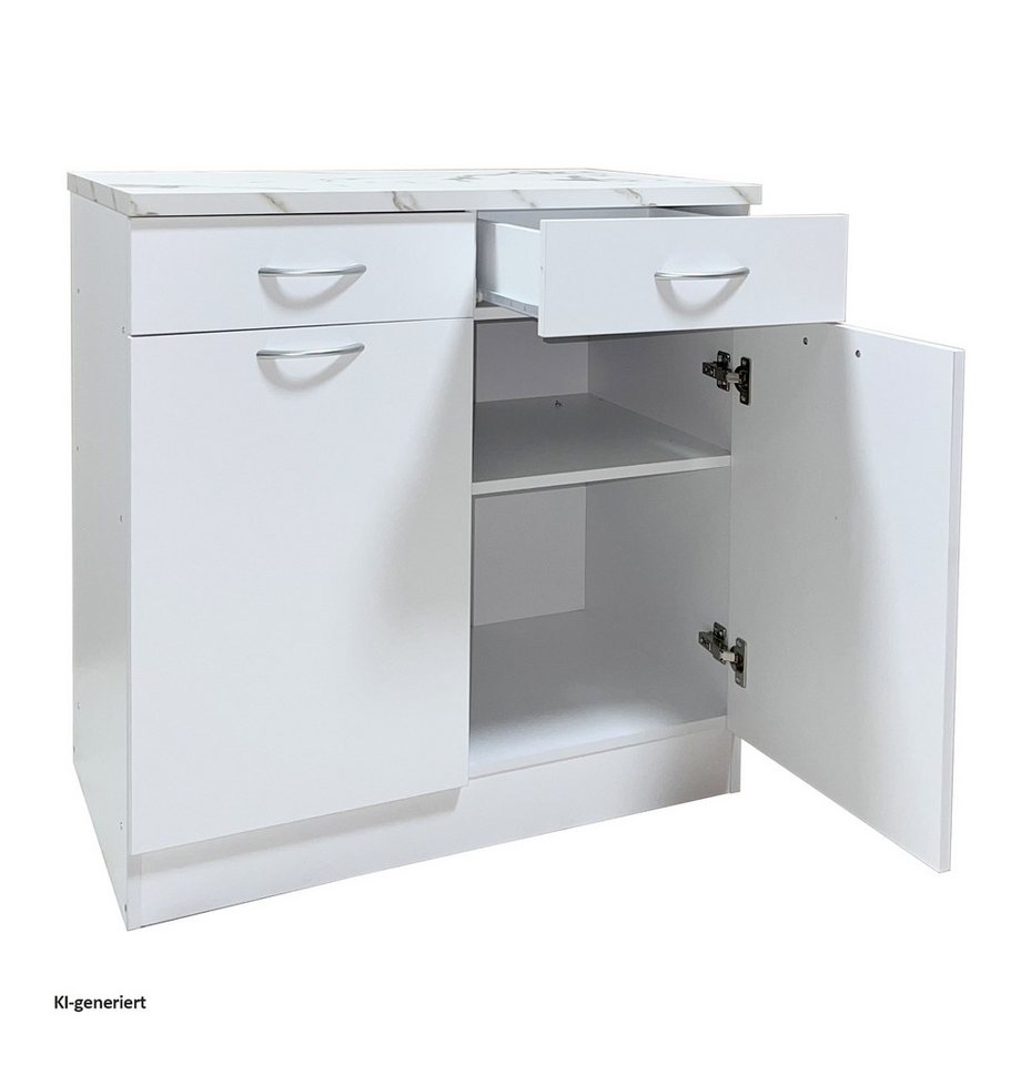 HTI-Living Unterschrank Küchenunterschrank Jenna Weiß 80 cm mit 2 Schubladen (1 Stück, 1-St., 1 Küchenunterschrank) Modular erweiterbar, modernes Design, Arbeitsplatte Marmoroptik Bild 3