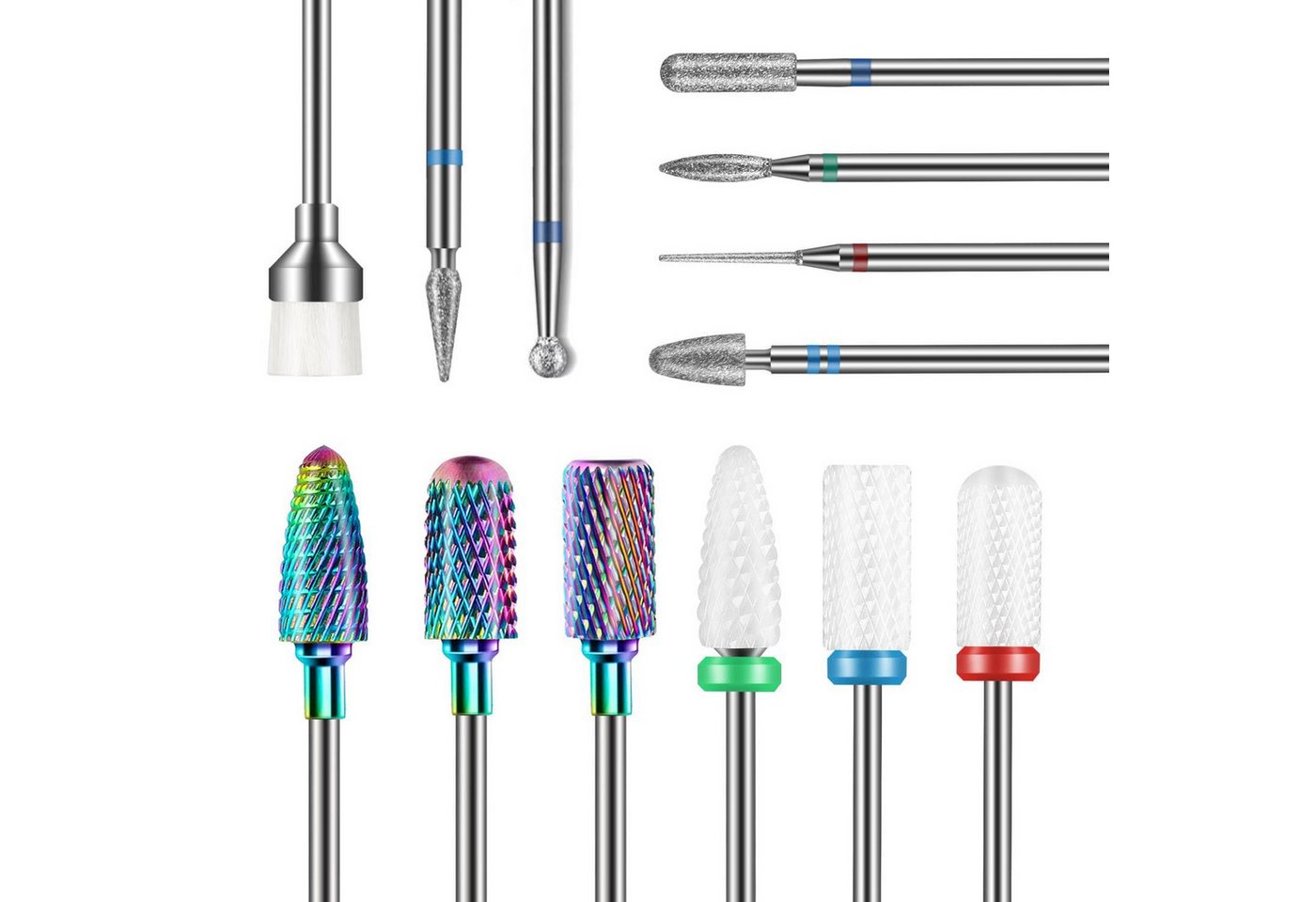 TUWENA Bit-Set 13 Stück Nagelfräser Aufsätze Bits Set, 3/32" Professionelle Bits, 3 Materialien, für Acryl & Gel, universell passend, langlebig & sicher Bild 4