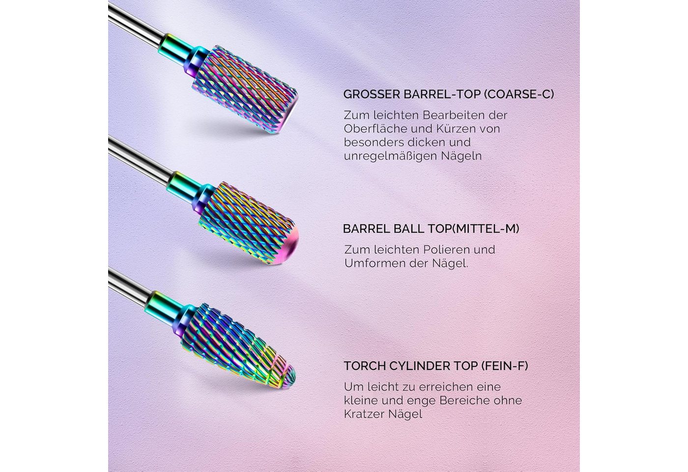 TUWENA Bit-Set 13 Stück Nagelfräser Aufsätze Bits Set, 3/32" Professionelle Bits, 3 Materialien, für Acryl & Gel, universell passend, langlebig & sicher Bild 5