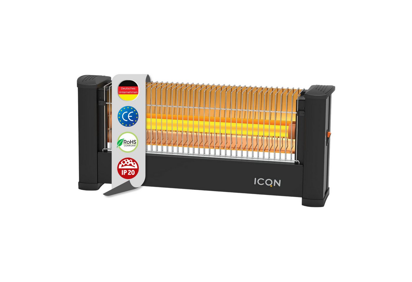 ICQN Heizstrahler Infrarot Standheizstrahler für Büro oder Haus, 135 Zentimeter Kabel, 900 W, Für Räume bis 9m², IP20, Elektroheizung, IQ.0900.APW Bild 4
