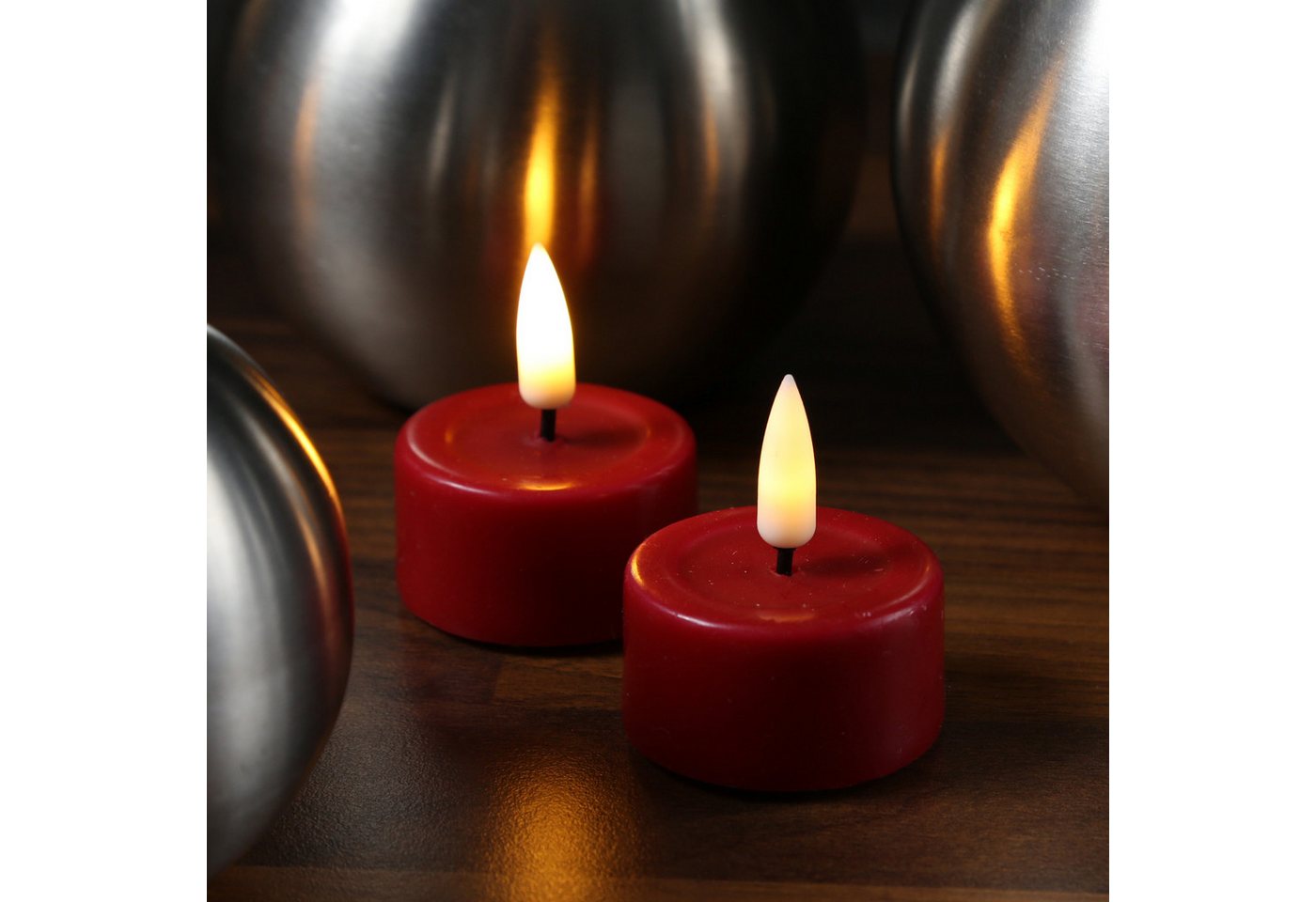 Deluxe Homeart LED-Teelicht LED Teelichter Mia flackernd inkl. Batterien D: 4,1cm rot 2 Stück, LED Classic, warmweiß (2100K bis 3000K) Bild 2