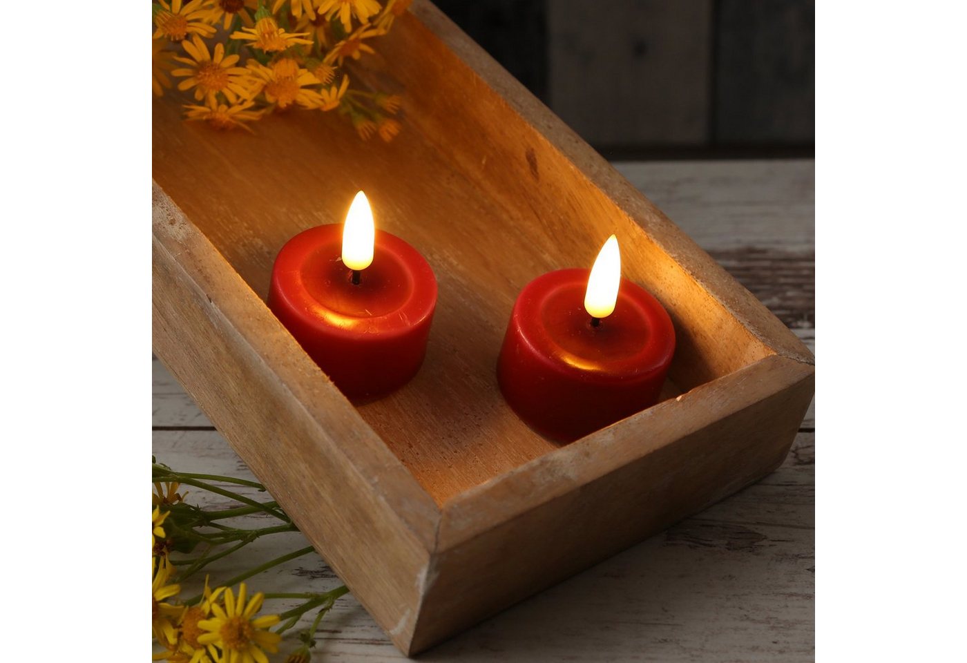 Deluxe Homeart LED-Teelicht LED Teelichter Mia flackernd inkl. Batterien D: 4,1cm rot 2 Stück, LED Classic, warmweiß (2100K bis 3000K) Bild 3