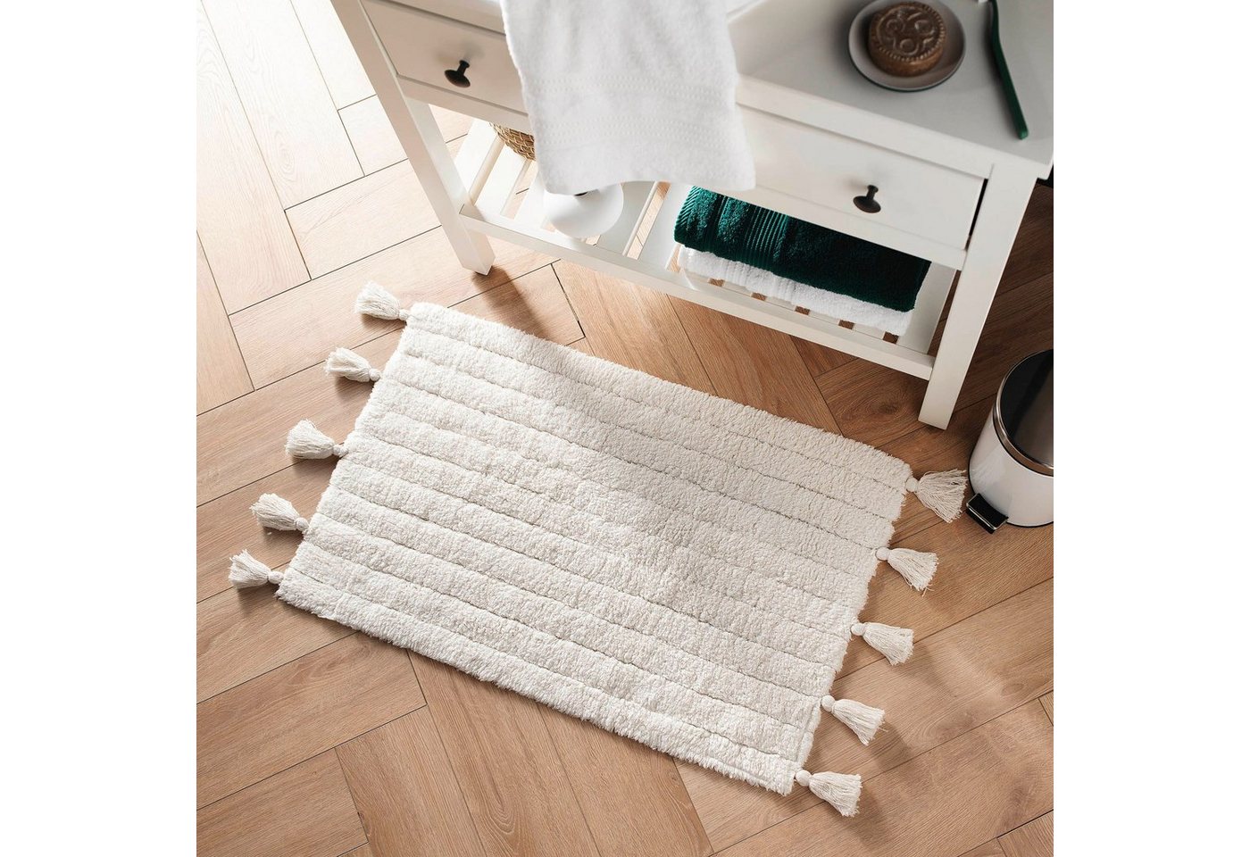 Douceur d'intérieur Badematte Badematte MINATIS, 100% Baumwolle, mit Fransen, 50 x 80 cm, Höhe 2.5 mm, für Badezimmer geeignet, angenehme Trittkomfort, Badematte Bild 2