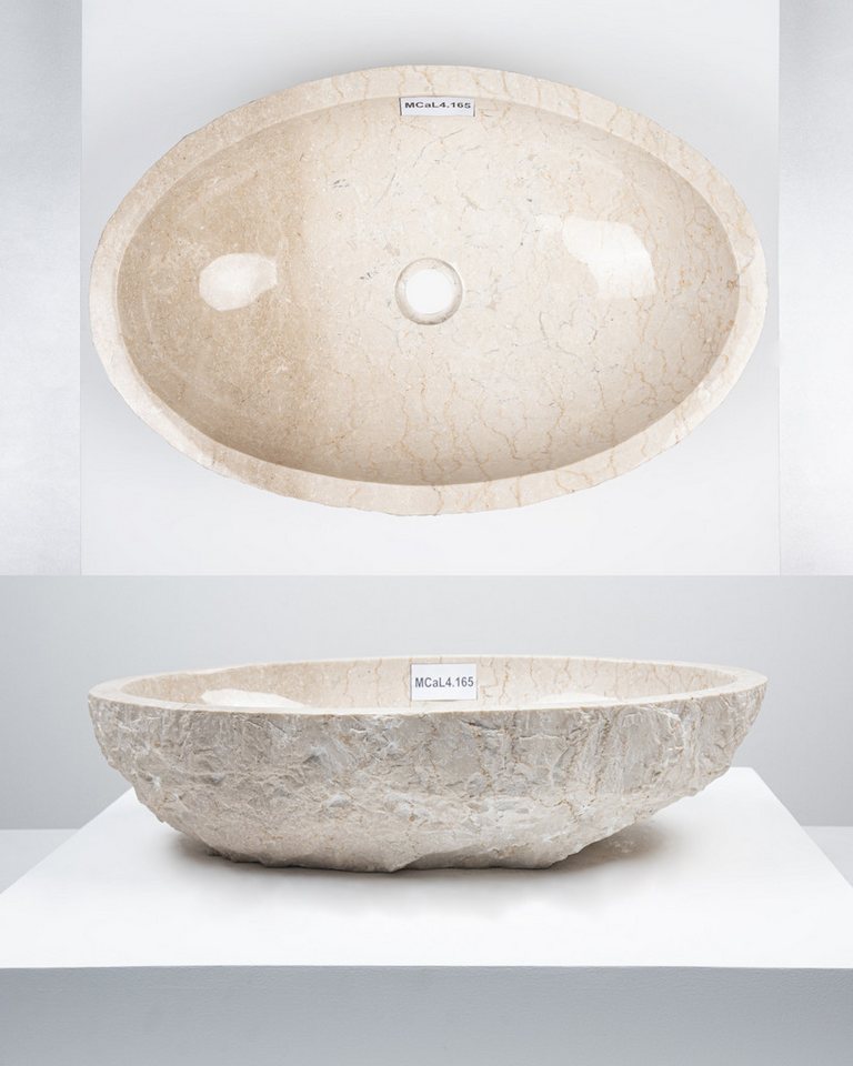 wohnfreuden Aufsatzwaschbecken Erosi Marmor Waschbecken 60 cm creme (Kein Set), 102276_MCaL4.165