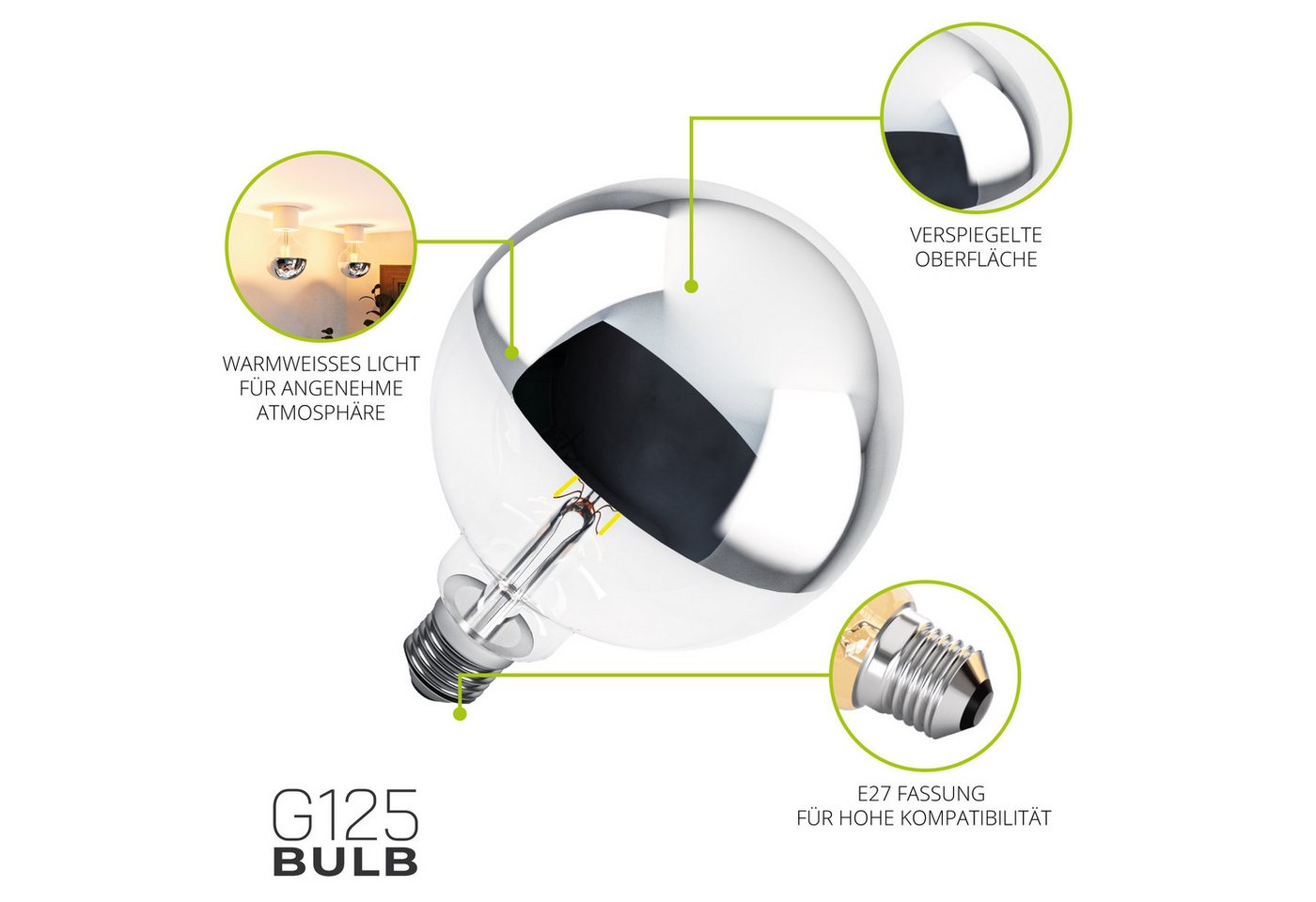 linovum LED-Leuchtmittel E27 LED Vintage Filament Globe XXL G125 Kopfspiegel Leuchtmittel, E27, Warmweiß Bild 4