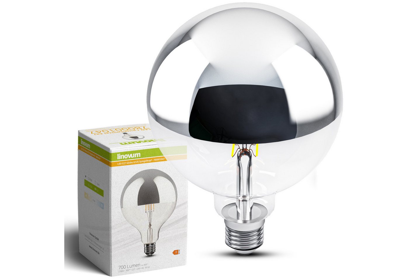 linovum LED-Leuchtmittel E27 LED Vintage Filament Globe XXL G125 Kopfspiegel Leuchtmittel, E27, Warmweiß Bild 5