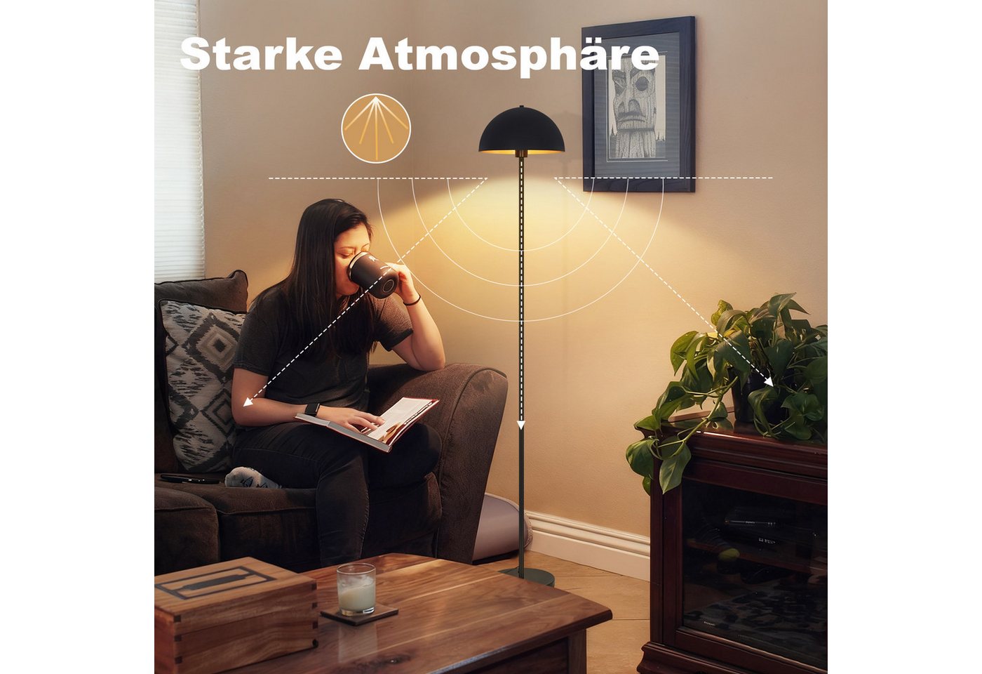 ZMH Stehlampe 170 cm Schwarz-Gold, moderne Stehleuchte aus Metall, E27, Fußschalter, ohne Leuchtmittel, Bodenlampe für Wohnzimmer, Schlafzimmer und Leseecke Bild 2