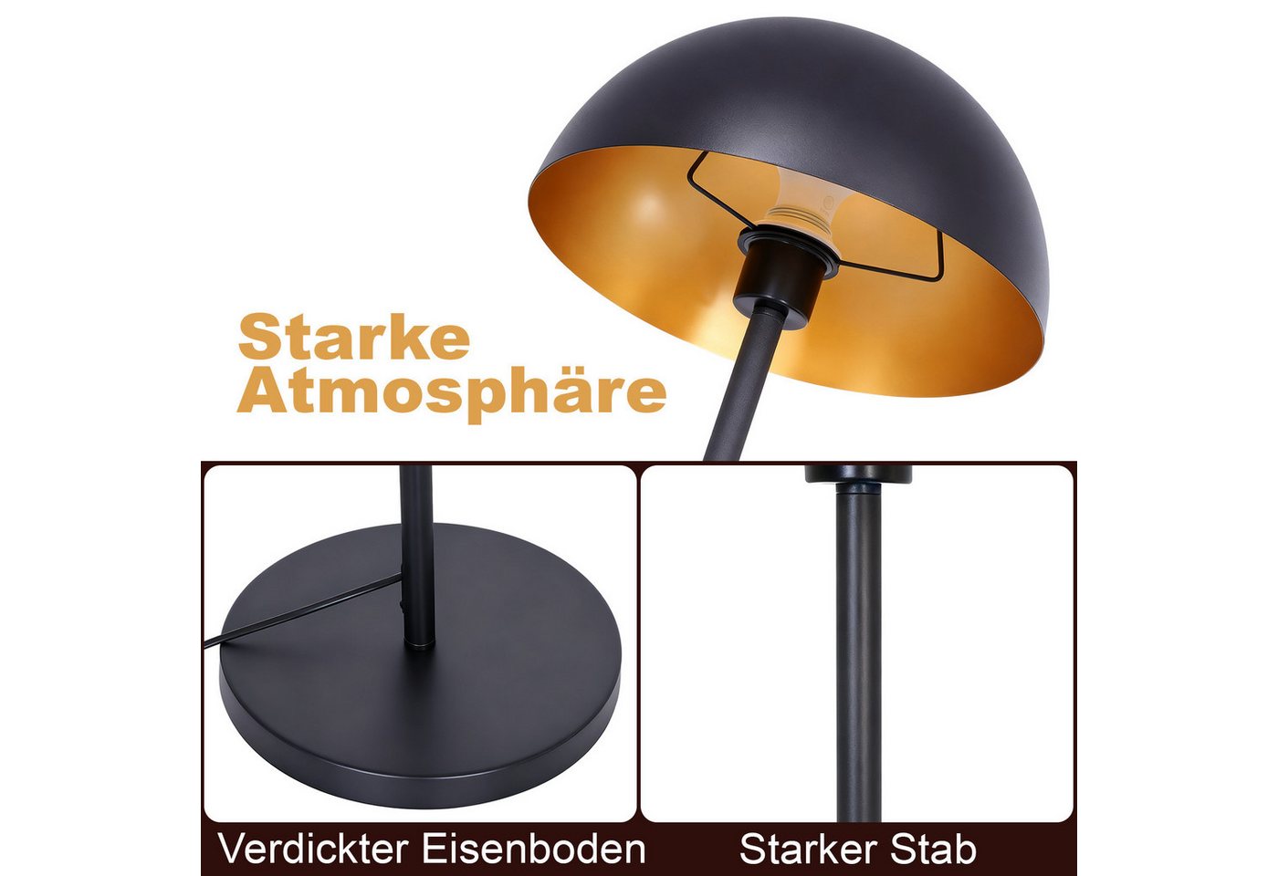 ZMH Stehlampe 170 cm Schwarz-Gold, moderne Stehleuchte aus Metall, E27, Fußschalter, ohne Leuchtmittel, Bodenlampe für Wohnzimmer, Schlafzimmer und Leseecke Bild 4