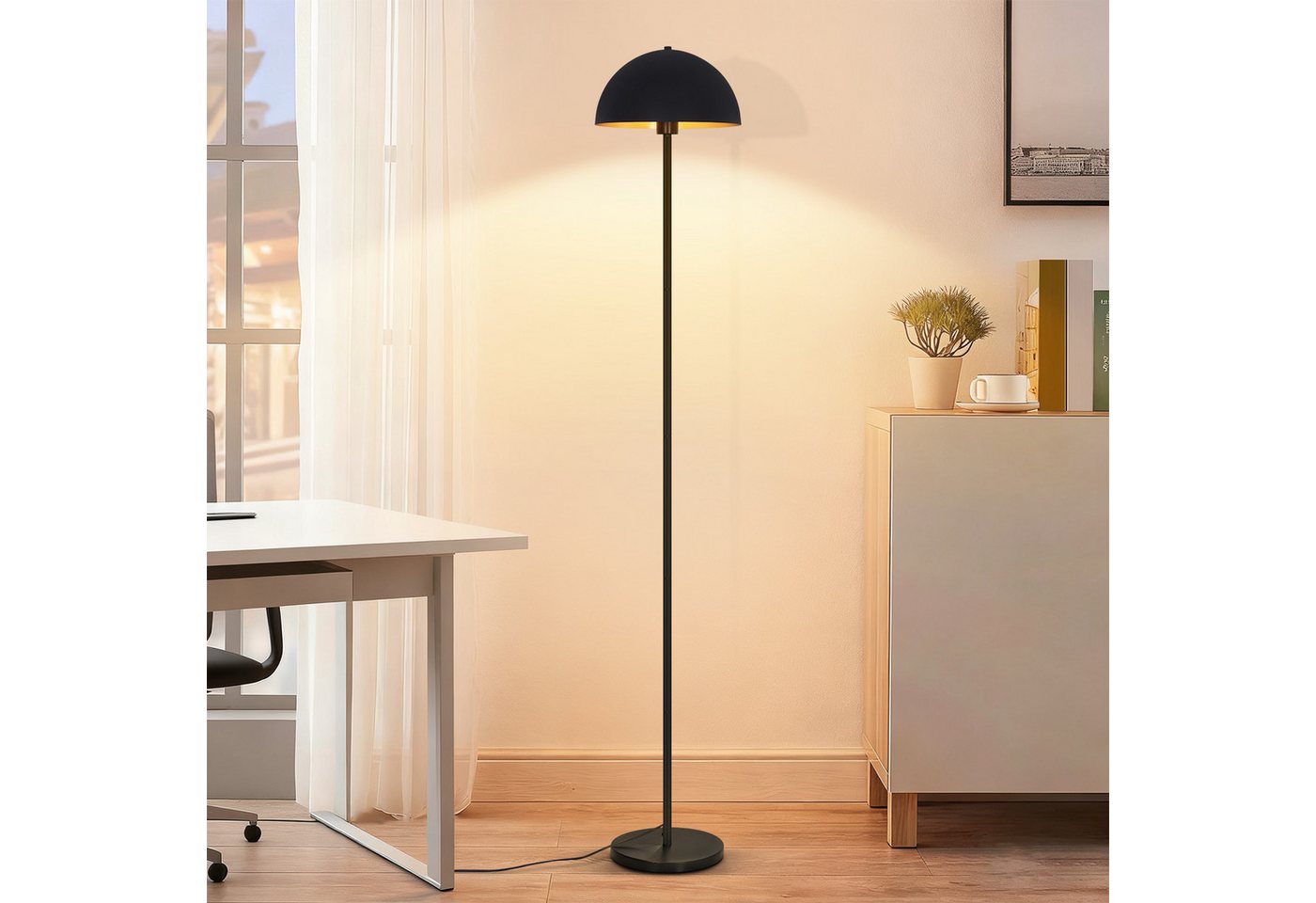 ZMH Stehlampe 170 cm Schwarz-Gold, moderne Stehleuchte aus Metall, E27, Fußschalter, ohne Leuchtmittel, Bodenlampe für Wohnzimmer, Schlafzimmer und Leseecke Bild 5