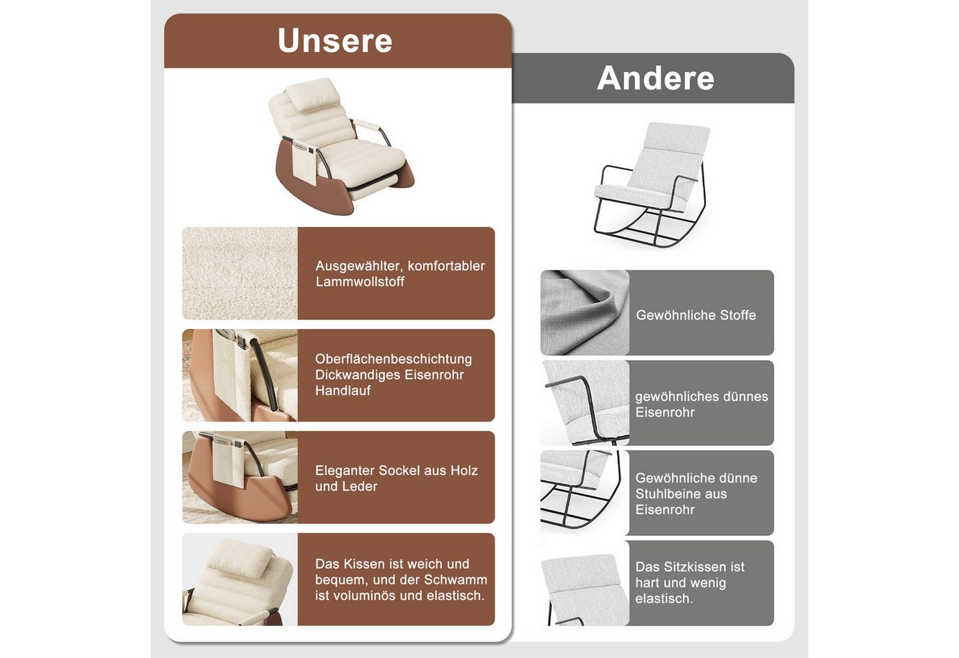 BELUPAI Schaukelstuhl Polster Schaukelsessel, (Set, 1 St), mit Fußstütze und 3-stufia verstellbare Rückenlehne,Teddystoff,Beige Bild 3