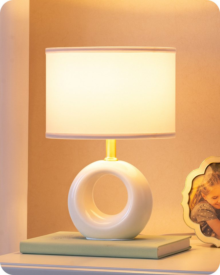 EDISHINE Nachttischlampe Keramik-Tischlampe, elegante und moderne Nachttischlampe, LED wechselbar, warmweiß, mit Stoffschirm, E14-Leuchtmittel inklusive, 2700K Warmweiß