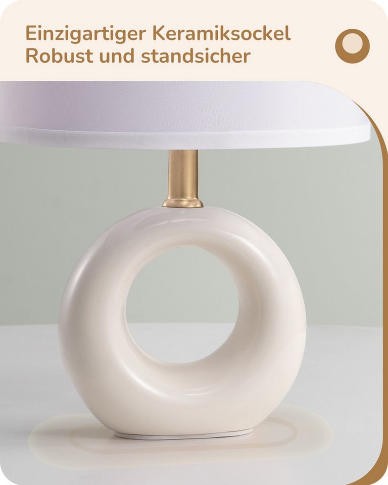 EDISHINE Nachttischlampe Keramik-Tischlampe, elegante und moderne Nachttischlampe, LED wechselbar, warmweiß, mit Stoffschirm, E14-Leuchtmittel inklusive, 2700K Warmweiß Bild 3