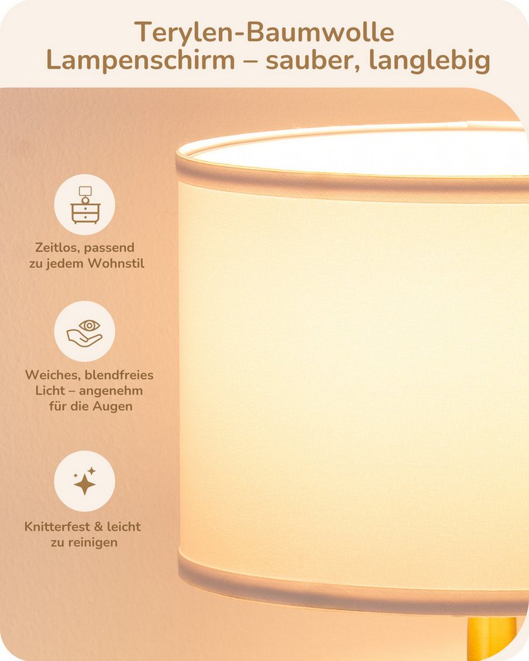 EDISHINE Nachttischlampe Keramik-Tischlampe, elegante und moderne Nachttischlampe, LED wechselbar, warmweiß, mit Stoffschirm, E14-Leuchtmittel inklusive, 2700K Warmweiß Bild 5