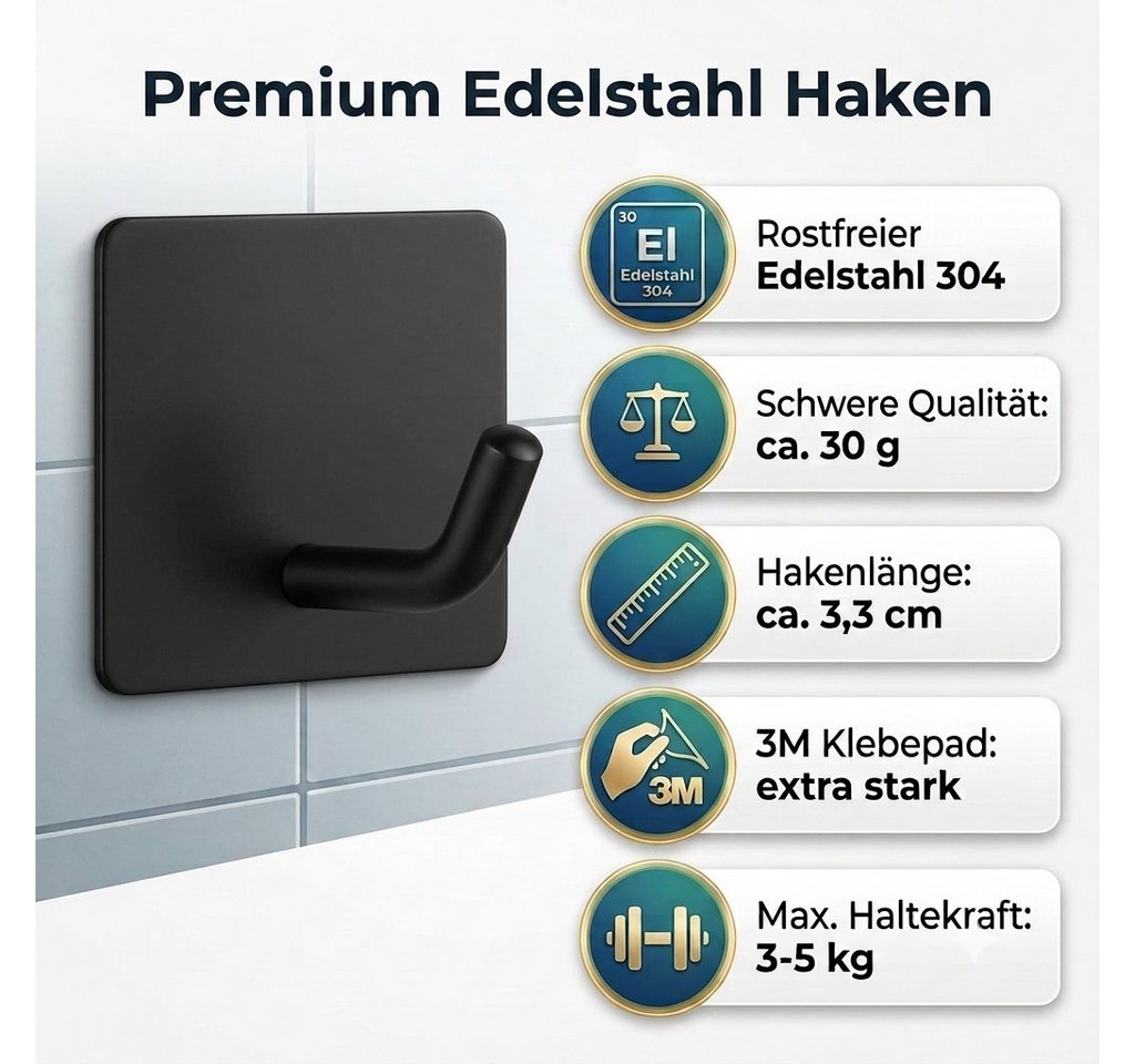 TECBULL Handtuchhaken Klebehaken aus Edelstahl, Wandhaken selbstklebend, V2, (10-St) Bild 3