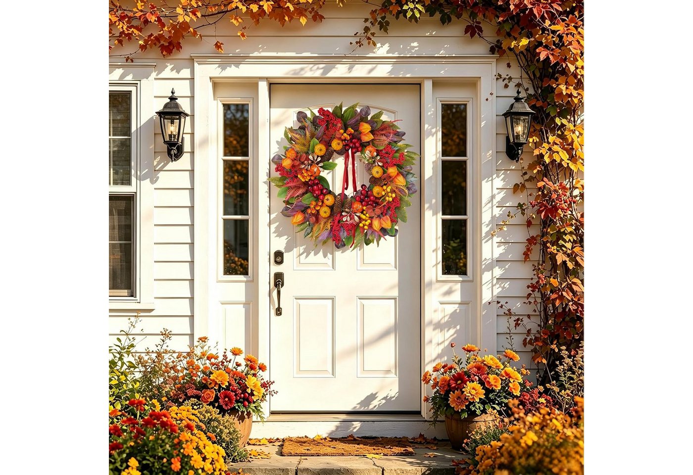 Bomiclss Dekokranz HerbstTürkranz Künstlicher Ahorn Tannenzapfen für Halloween Erntedank, Außen Innen Dekoration für Haustür Wand Fenster Hochzeit Party Bild 3